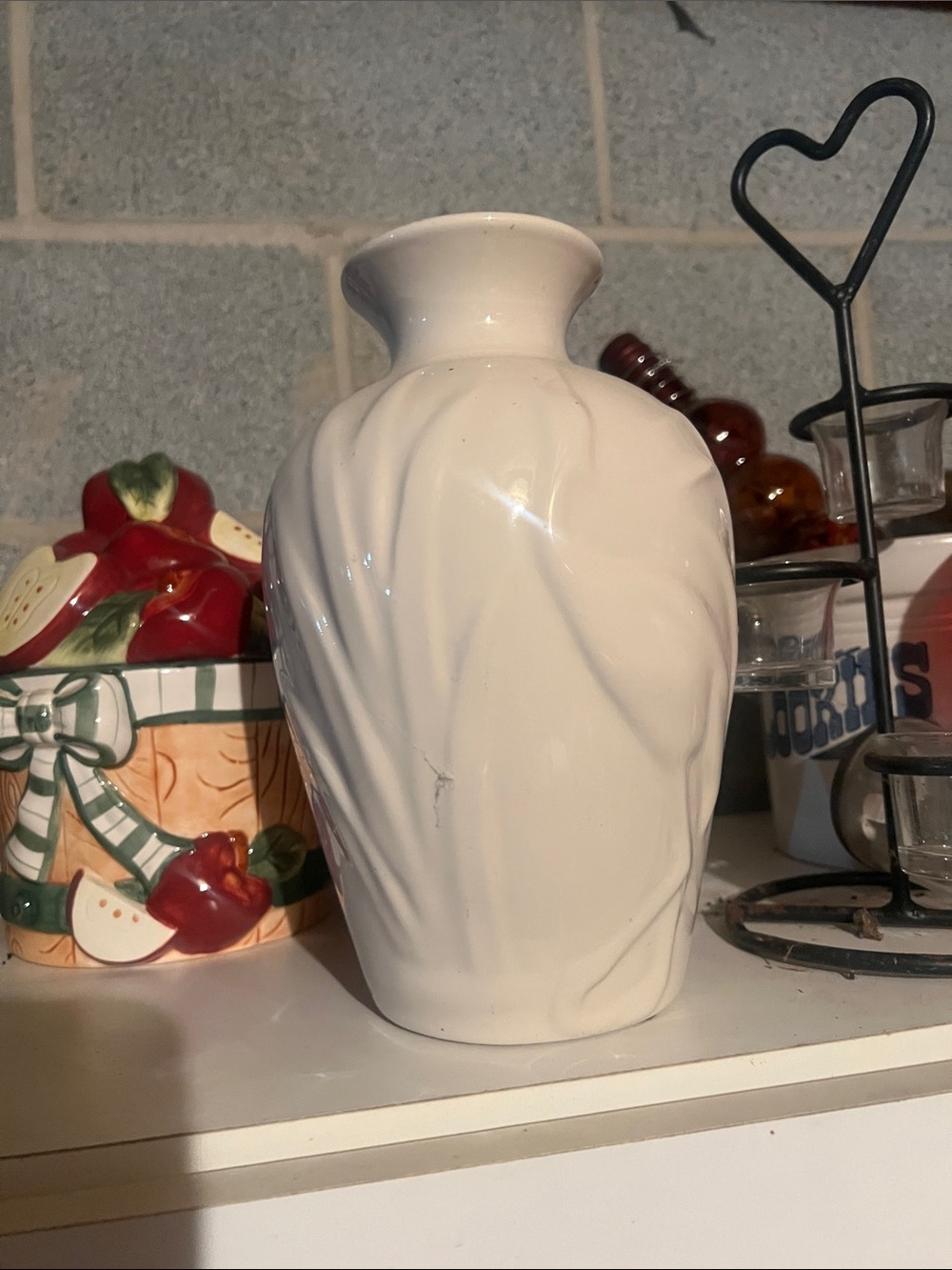 Source Unknown White Ceramic Leaf-Textured Vase